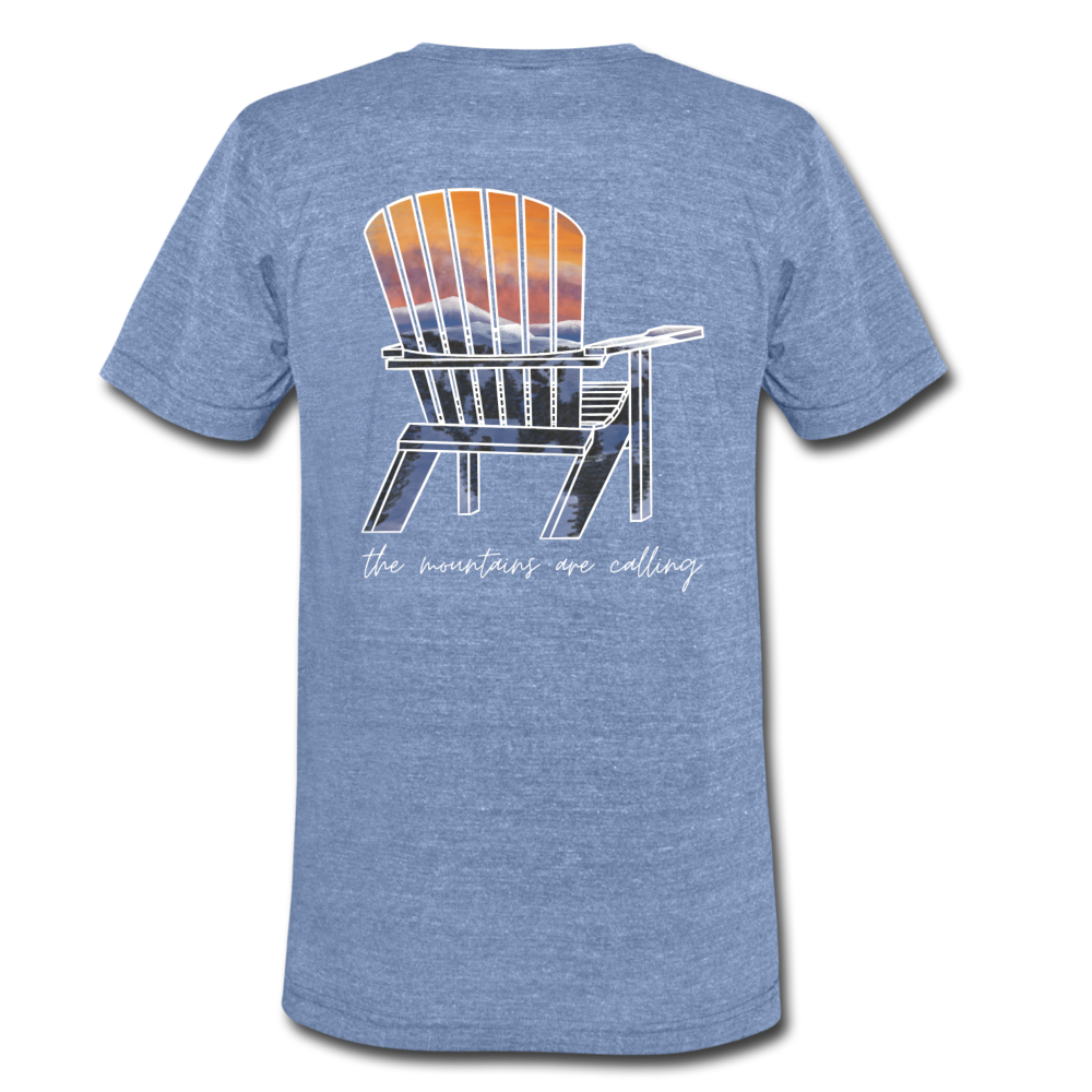 "Mountains Are Calling" Short Sleeve Shirt - heather Blue